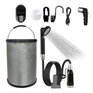 دوش فندکی شارژی همراه با کیف سطل آب و ست نگهدارنده و آویز Portable Shattaf Electric Bidet Camping Shower Sprayer Pump Kits With Bucket Hand Holder Sets